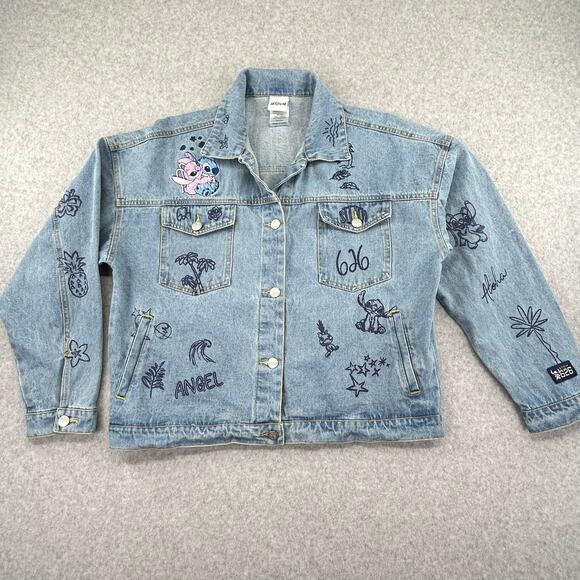 Disney Angel Stitch 626 Jean Denim Jacket Womens Sz 44"Bx22.5"L Oversized M 7/9 - Picture 1 of 16